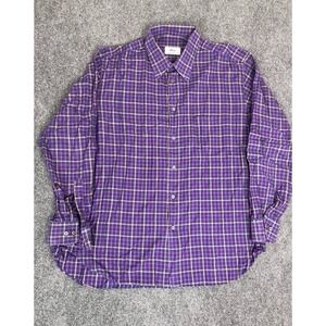 Brioni Italy Purple Pink Checked 100% Cotton Long Sleeve Button Up Shirt Size XL